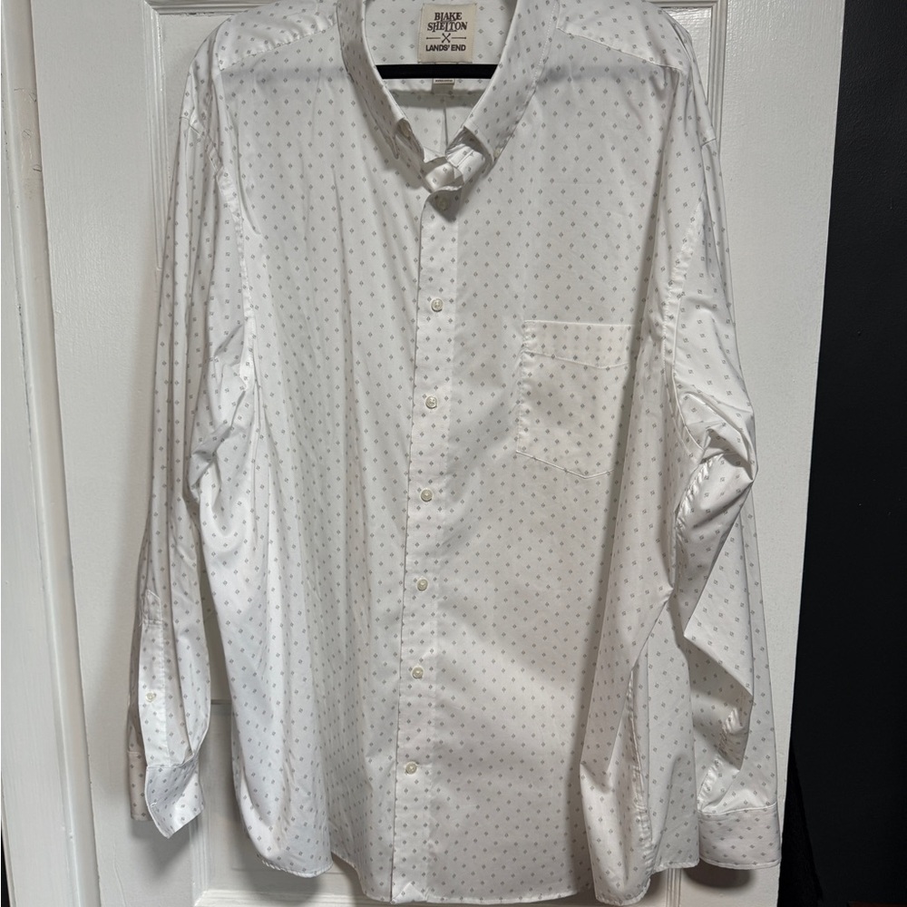 Lands' End Blake Shelton Big & Tall White Dress Shirt with Subtle Pattern